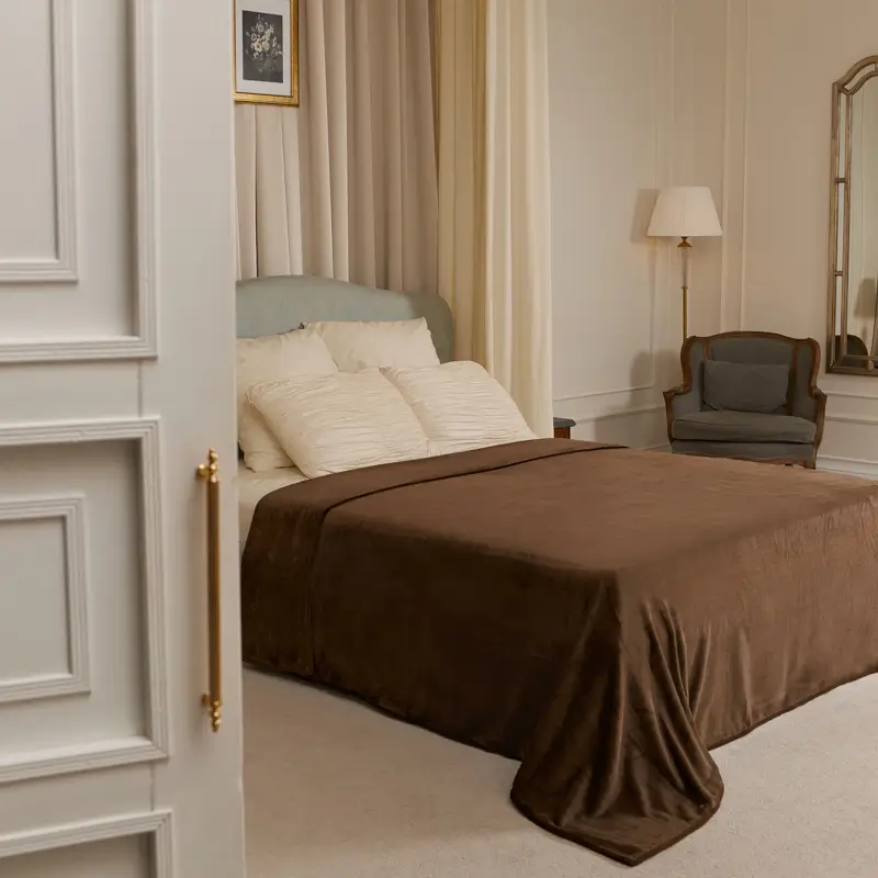 Bedspread, 220x240 cm, flannel, brown, Flannel ,image-0
