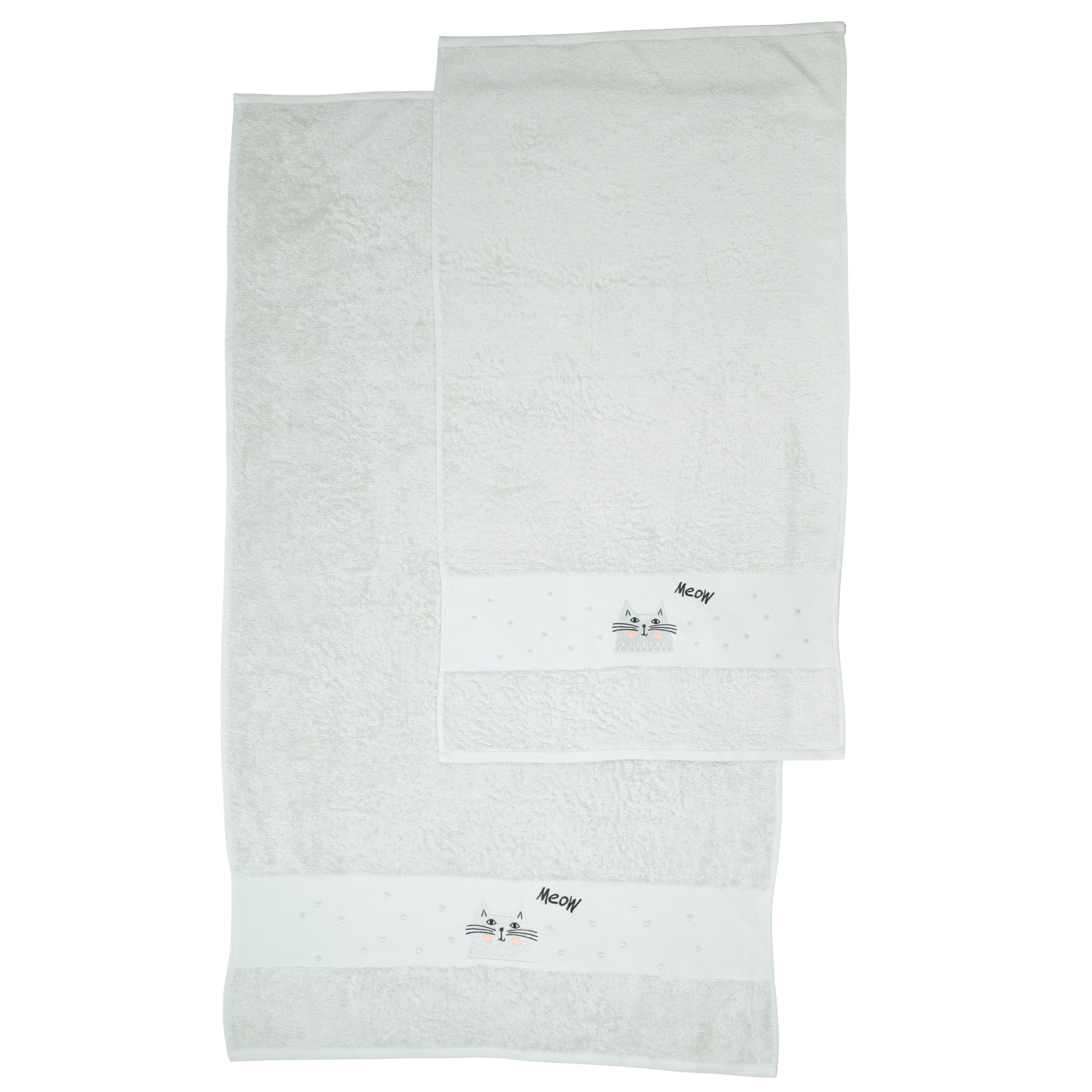 Baby towel, 70x120 cm, cotton, light grey, Cat, Grey cat