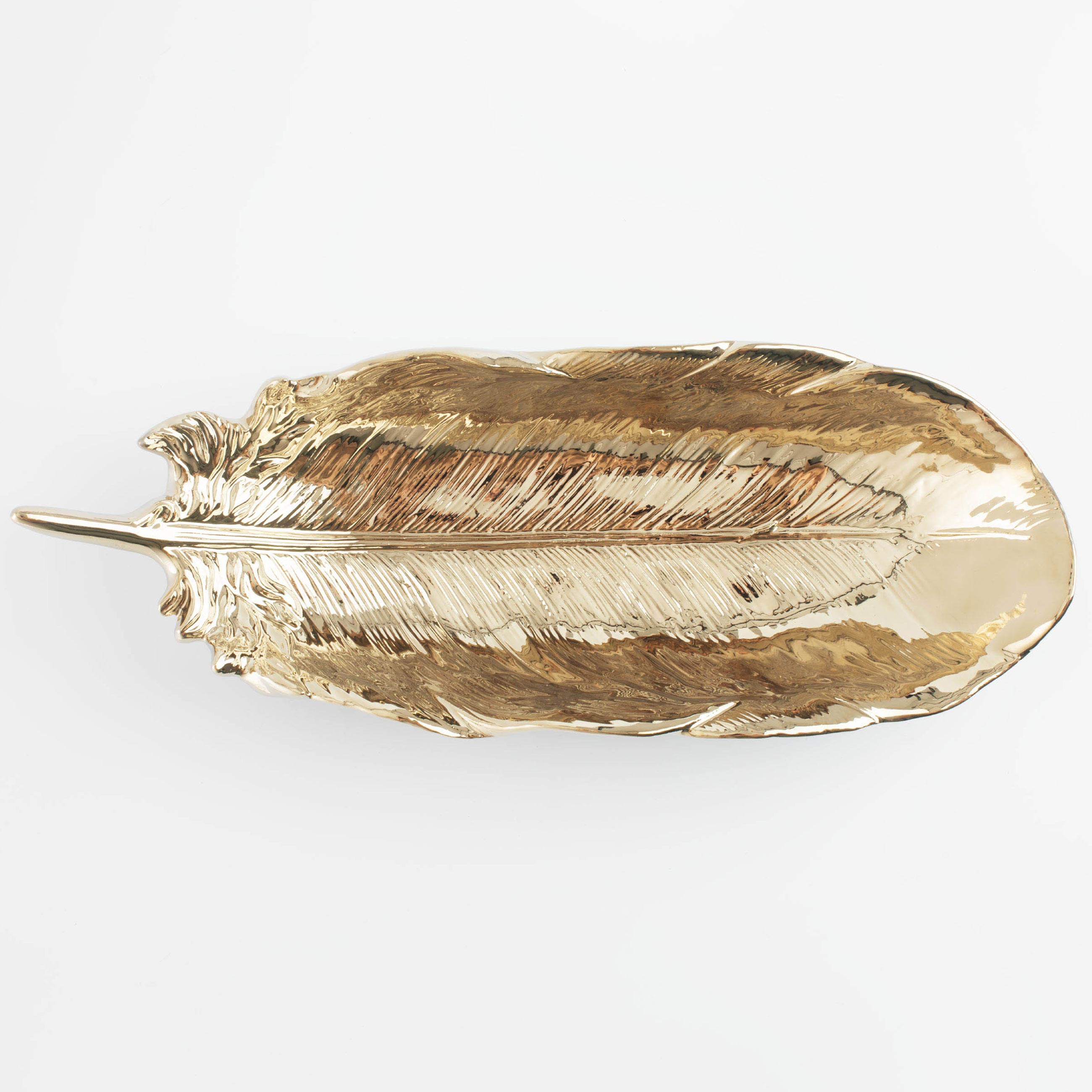 Decorative dish, 35x13 cm, porcelain P, golden, Feather, Royal jungle, image-3