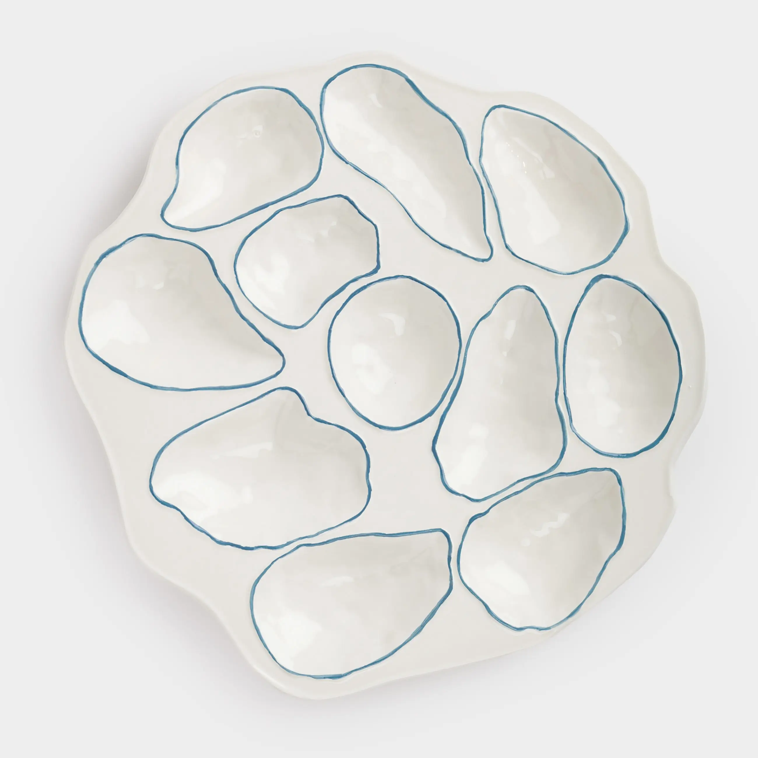 Divided plate, 23x cm, 11 compartments, ceramic, milky blue, Oysters, Coral reef