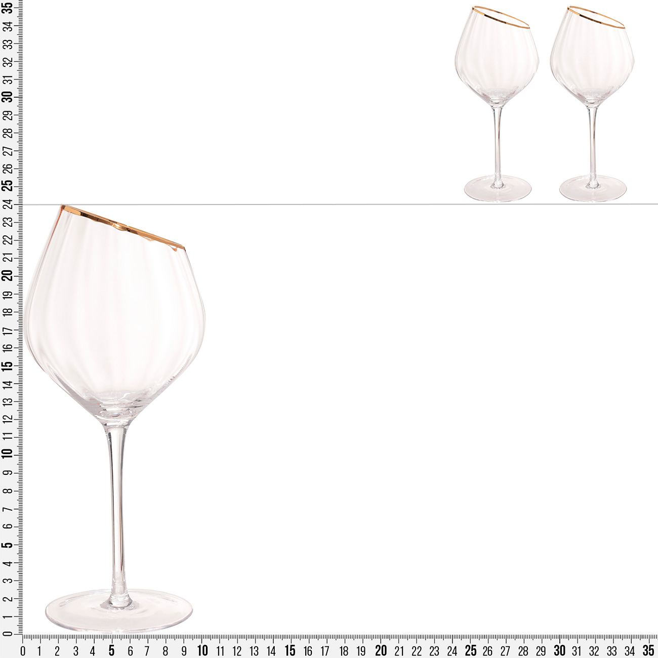 Drinking glass, 560 ml, 2 pcs, glass, with golden edging, Charm R gold, image-3
