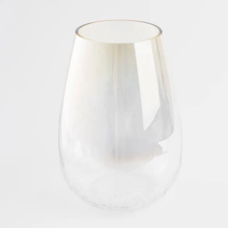 Flower vase, 26 cm, glass, beige gradient, Craquelure, Ice