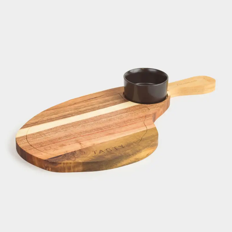 Steak serving dish, 33x17 cm, with handle, with sauce bowl, wood / porcelain P, Steak, BBQ