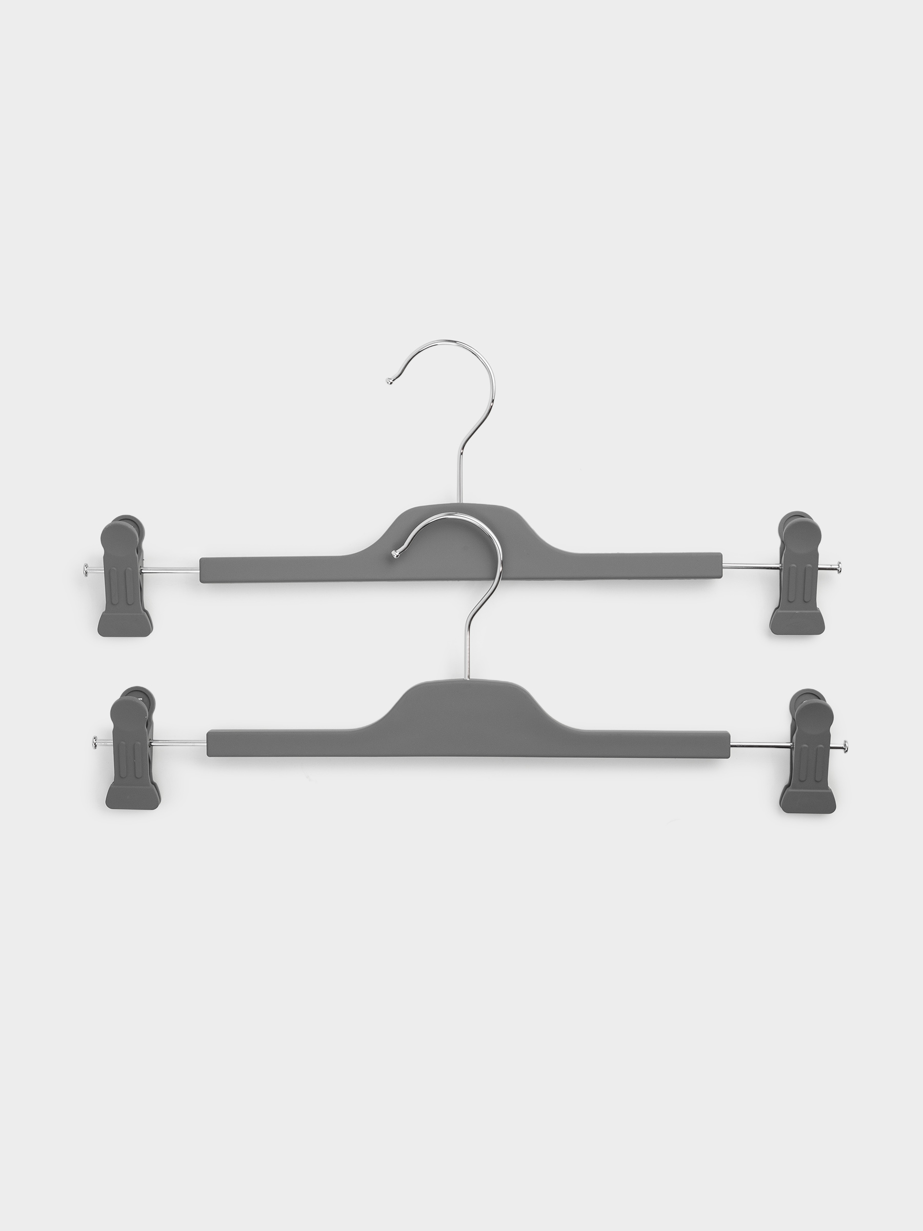 Pants/skirt hanger, 35 cm, 2 pcs, with clips, coated plastic, Grey, Fun house, image-0