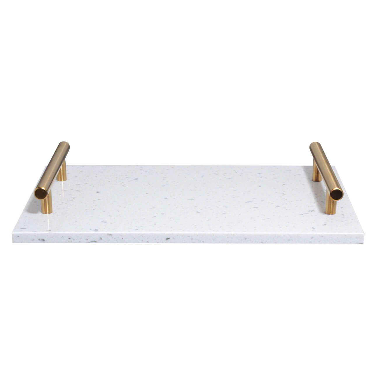 Tray, 30x20 cm, rectangular, cement / steel, white-gold, speckled, Terrazzo