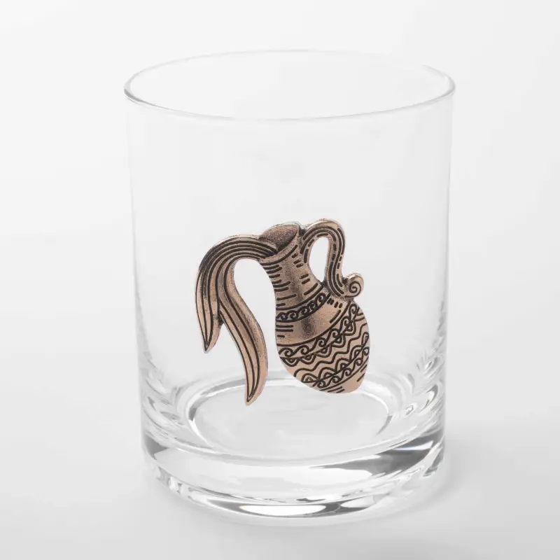 Whiskey glass, 10 cm, 340 ml, glass / metal, golden, Aquarius, Zodiac ,image-0