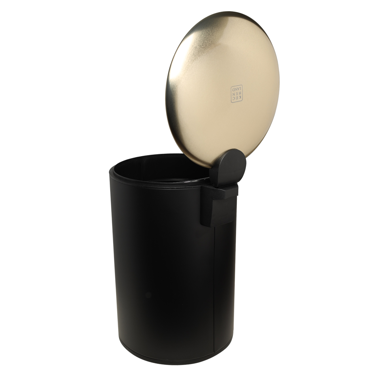 Trash can, 12 l, with pedal, metal, black and gold, Black chic