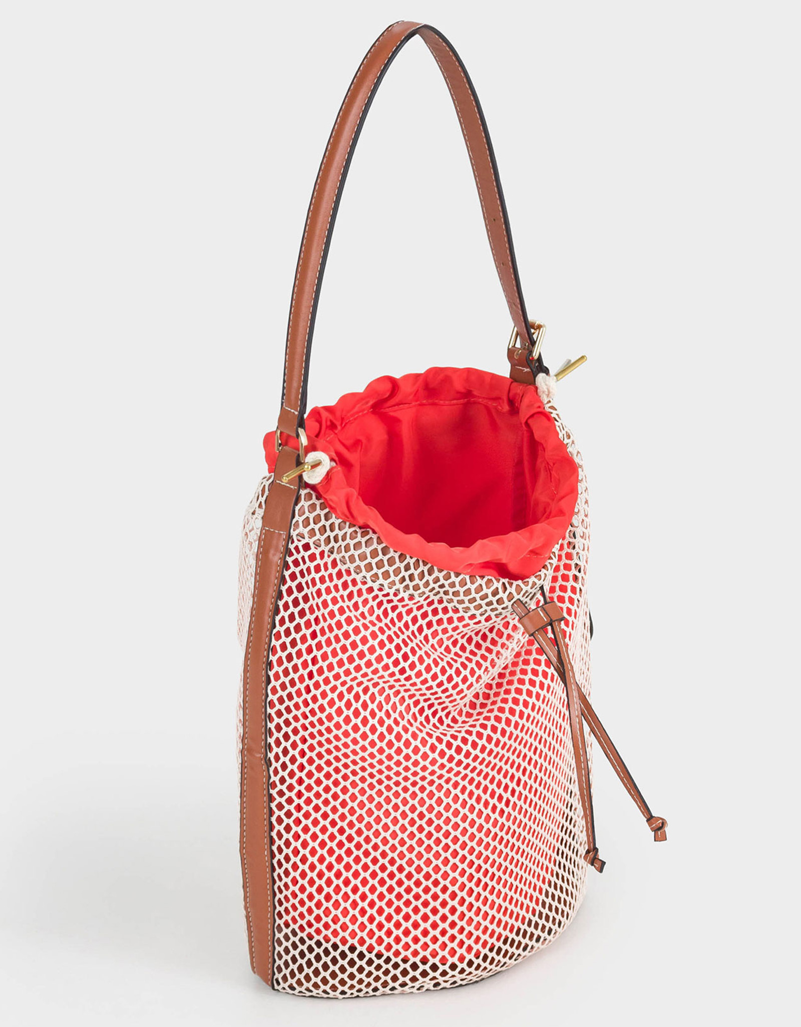 Women's bag, 22x34 cm, with strap, drawstrings, polyamide, orange, Mesh, Stintino, image-1