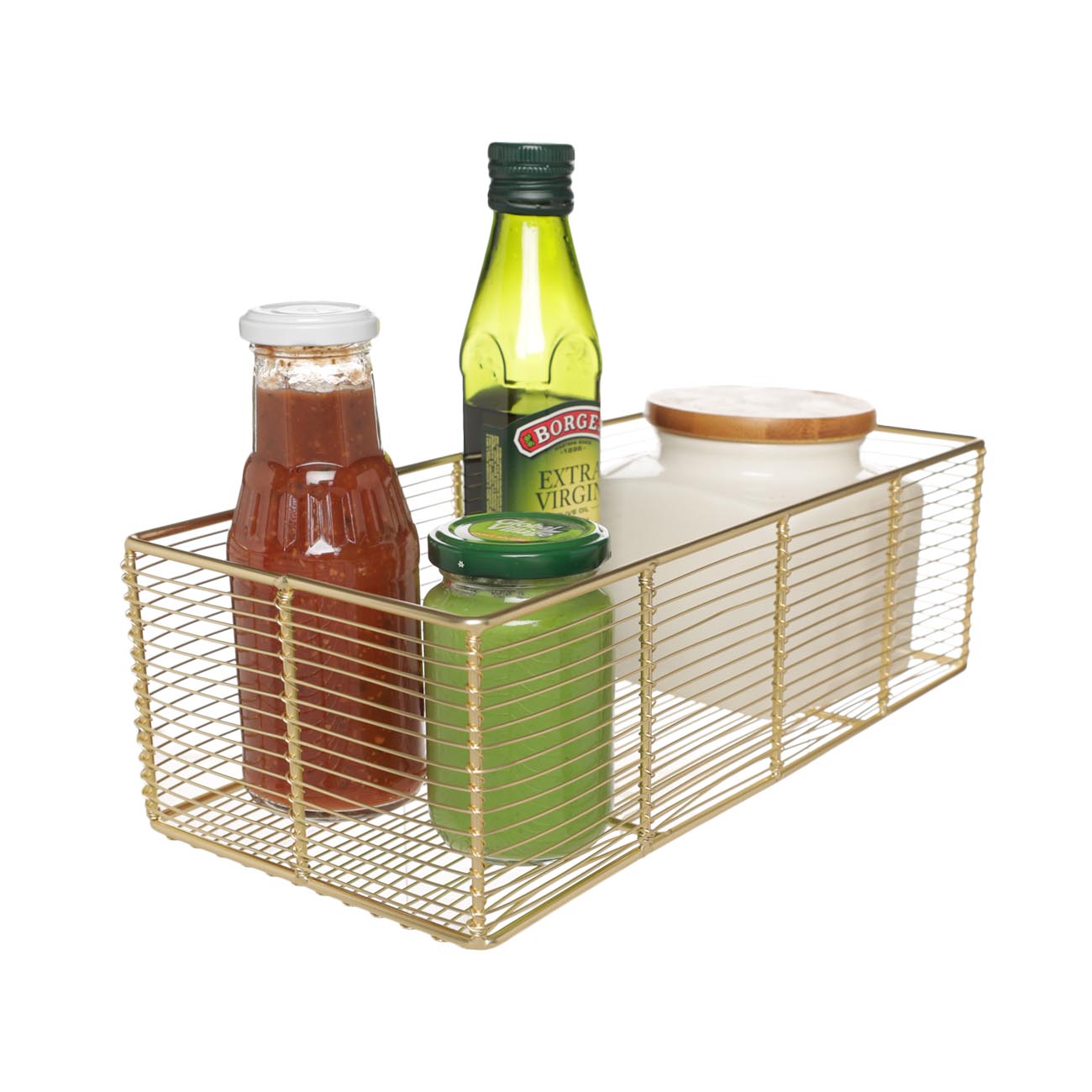 Storage basket, 26x19x14 cm, metal, rectangular, golden, Twist gold