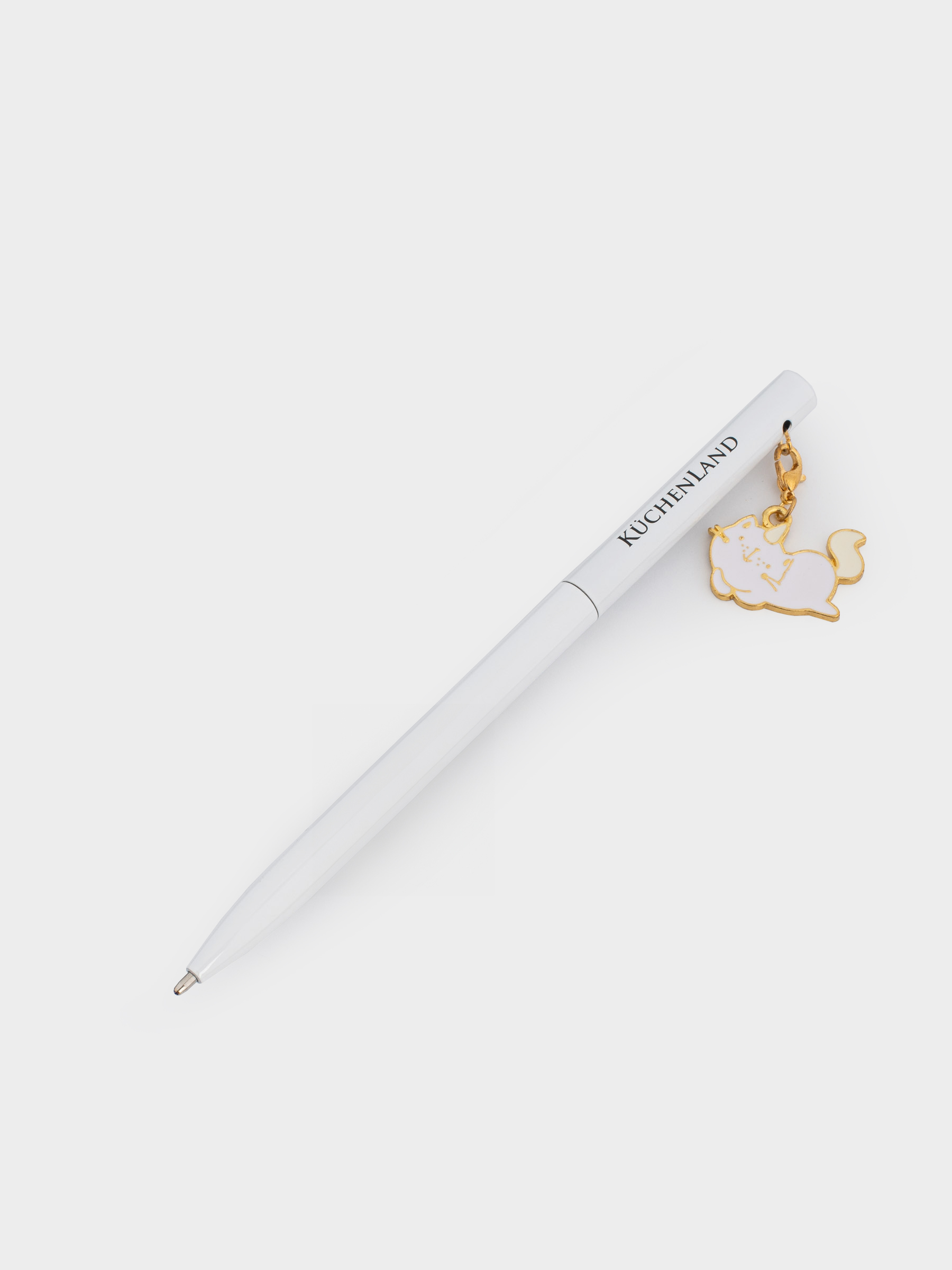 Ballpoint pen, 15 cm, with pendant, steel, beige, Unicorn Cat, Cat-unicorn, image-1