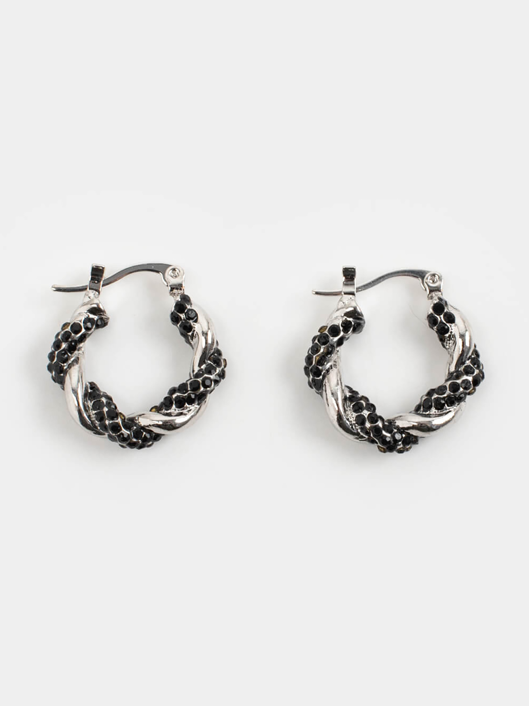 Stud earrings, 2 cm, metal / rhinestones, silver-black, Jewelry