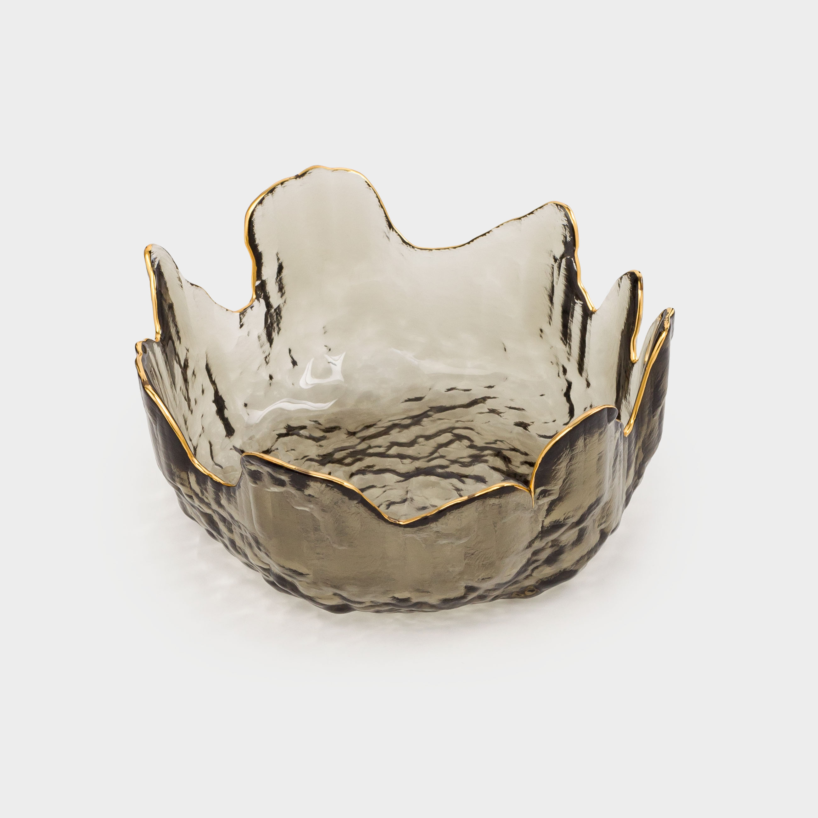 Bowl, 13x6 cm, glass, gray, with golden edging, Nautilus color