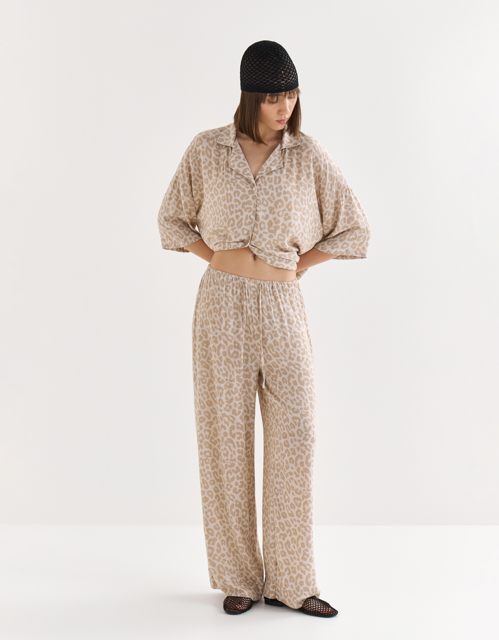 Women's trousers, size S, viscose, gray-beige, Leopard, Becky, image-6