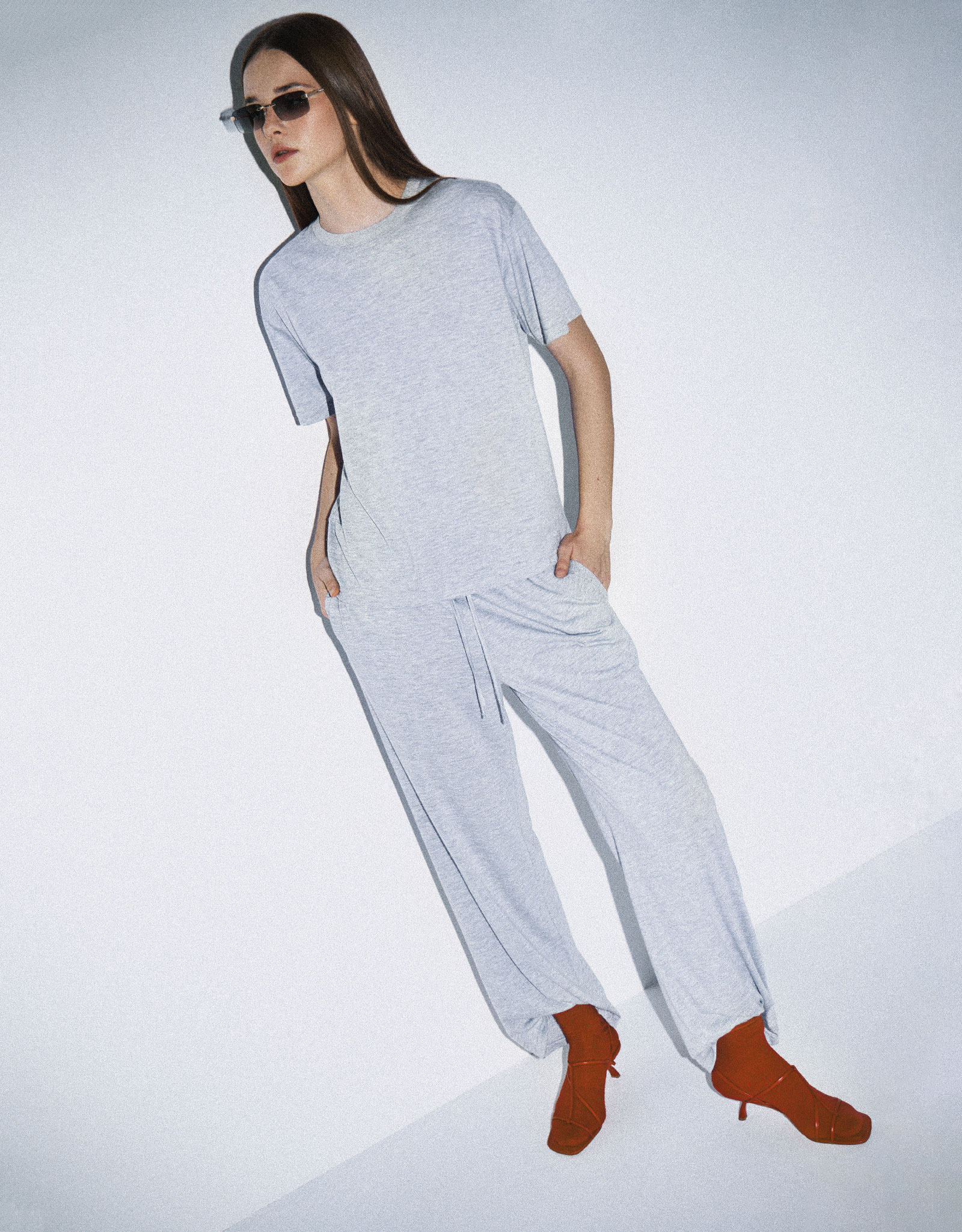 Women's T-shirt, homewear, size L, polyester / viscose / lurex, light gray, Awereona, image-8