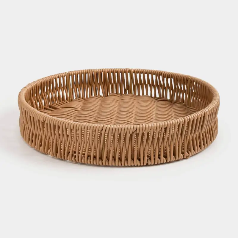 Tray, 25 cm, braided, rattan, round, beige, Twig