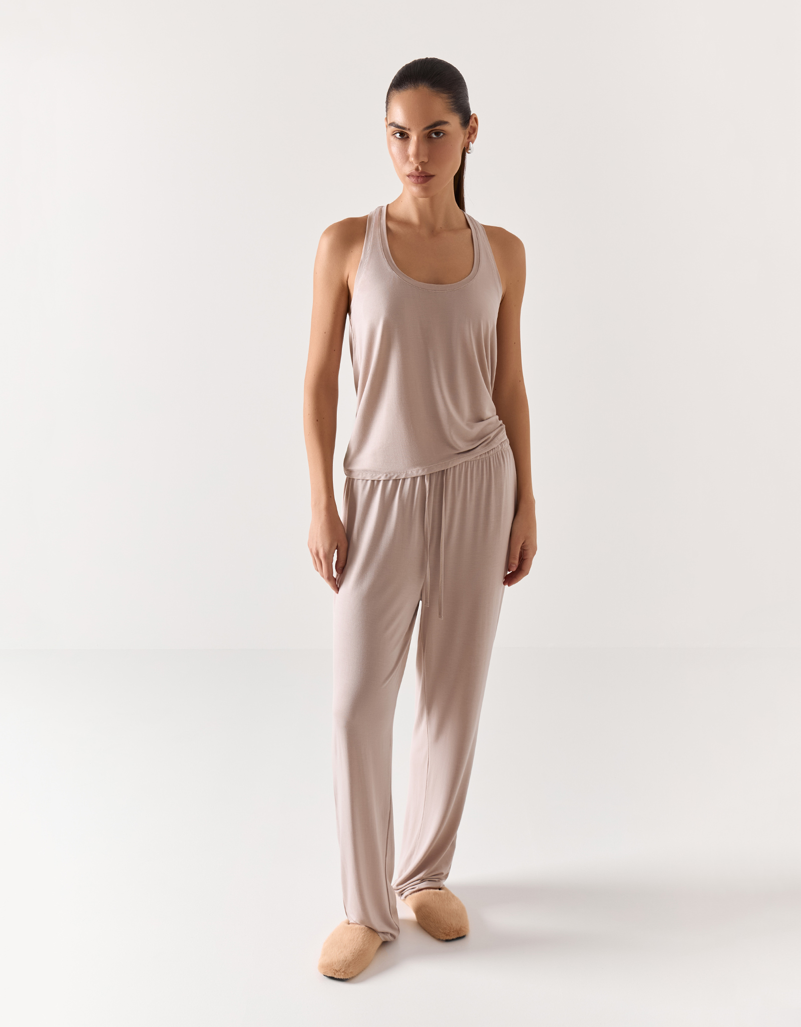 Women's top, homewear, size L, modal / elastane, beige, Callisto, image-1