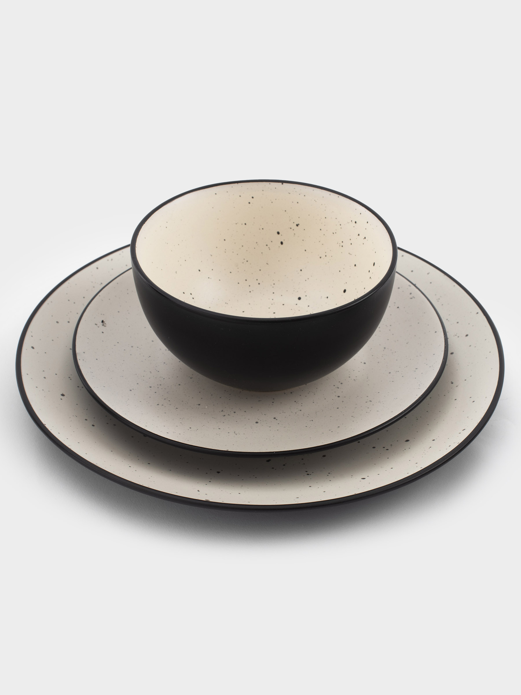 Dinner set, 6 persons, 18 ave, ceramics, black and white, speckled, Isernia, image-3