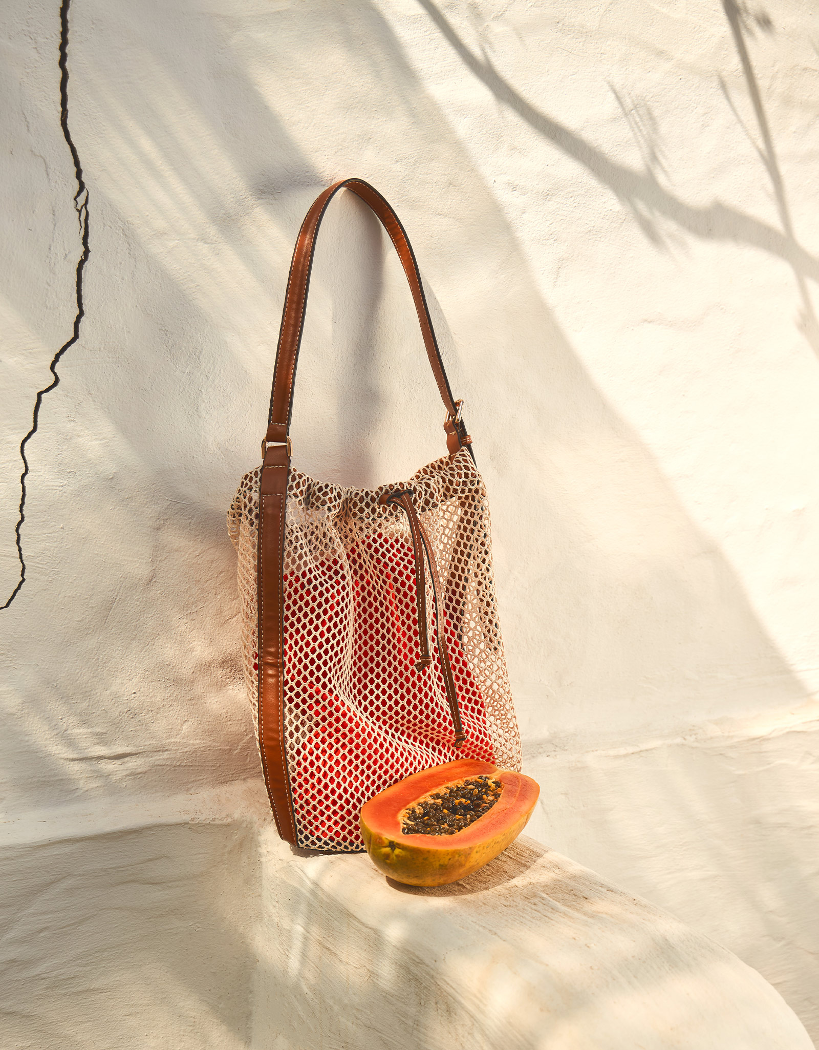 Women's bag, 22x34 cm, with strap, drawstrings, polyamide, orange, Mesh, Stintino, image-6