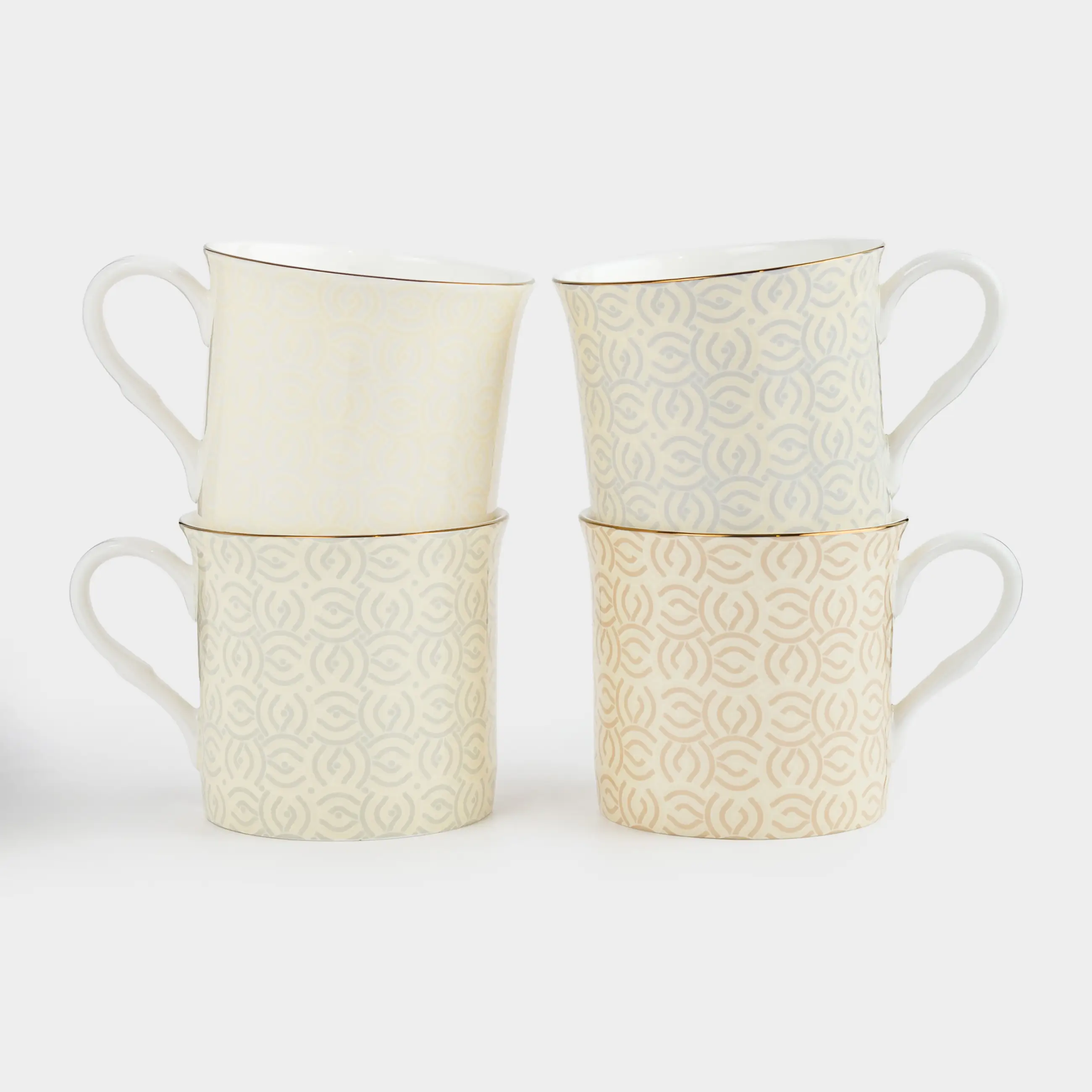 Mug, 330 ml, 4 pcs, porcelain F, mix, with golden edging, Patterns, Geometry