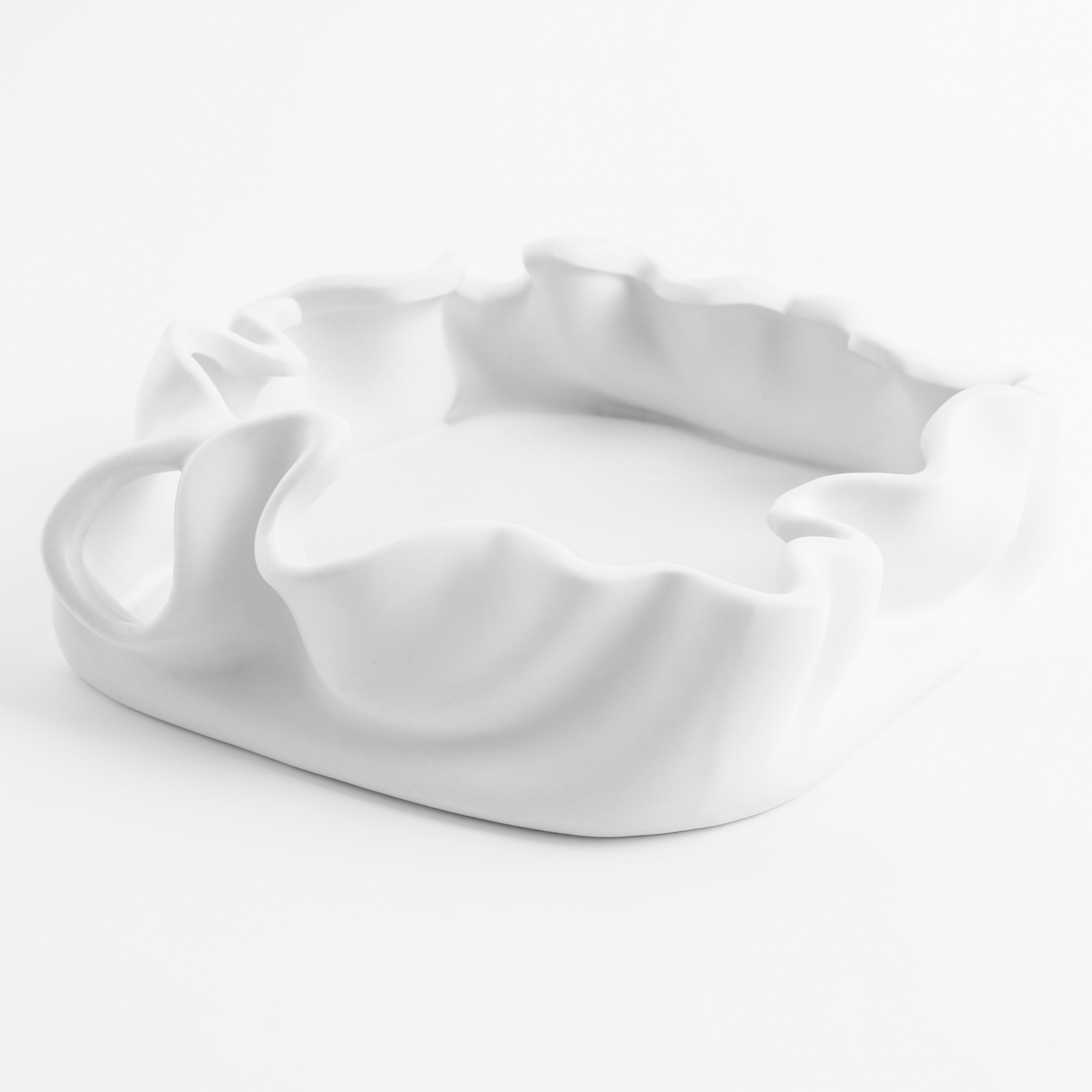 Decorative dish, 17 cm, ceramic, milky, Crumpled effect, Crumple, image-1