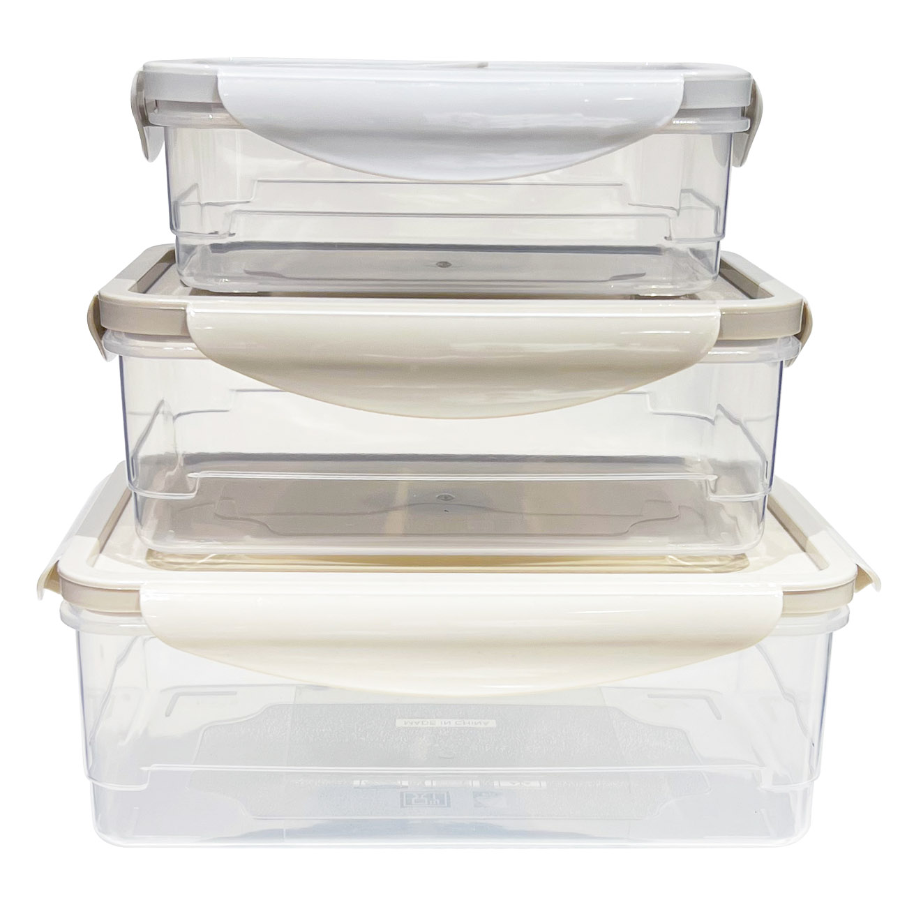 Container set, 3 pcs, with clips, with flap, Plastic, Rectangular, Pastel, Clip, image-0