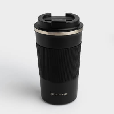 Thermo mug, 500 ml, with zarf, steel / plastic/silicone, black, Coffee life ,image-0