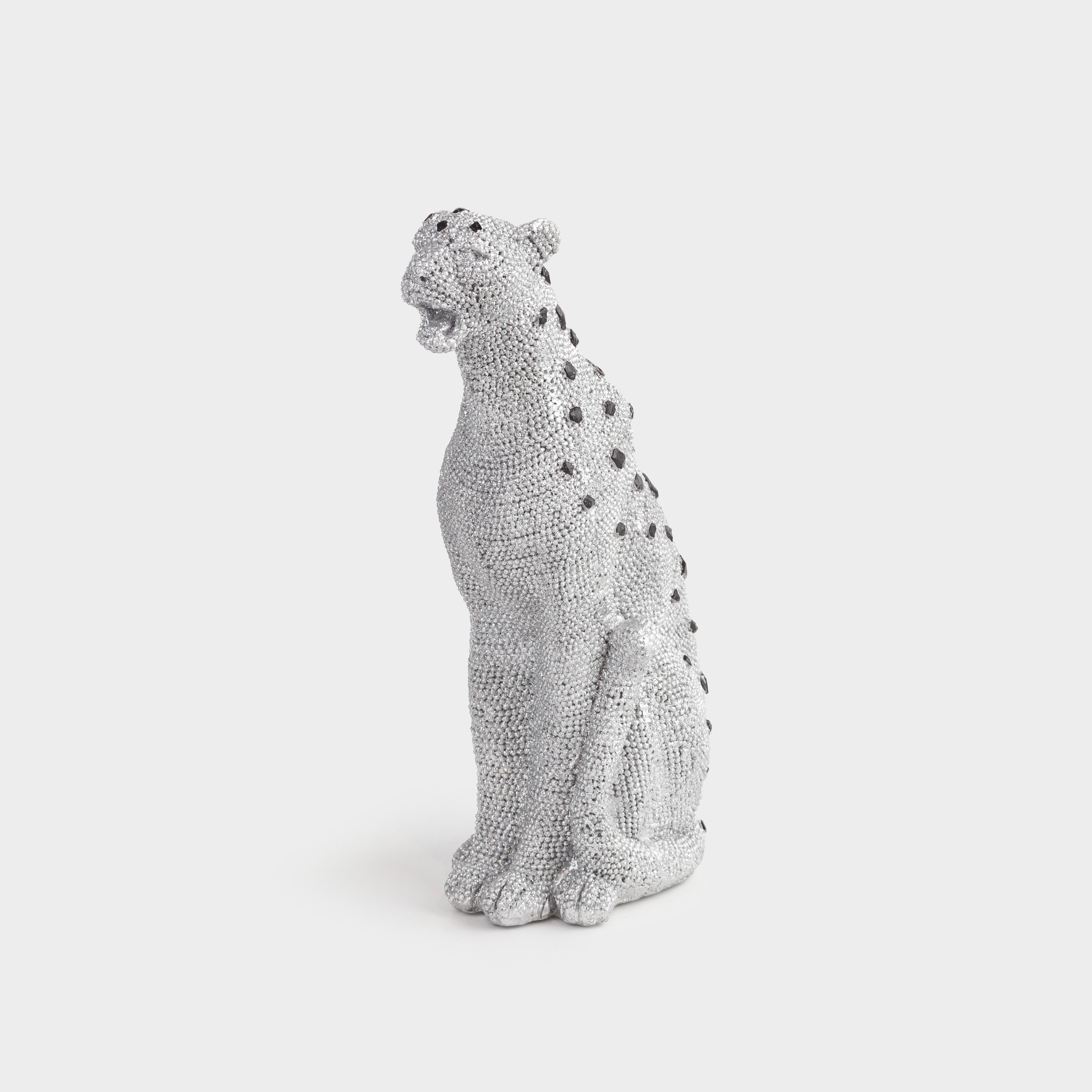 Statuette, 29 cm, polyresin / rhinestones, silver, Leopard, Leopard, image-0