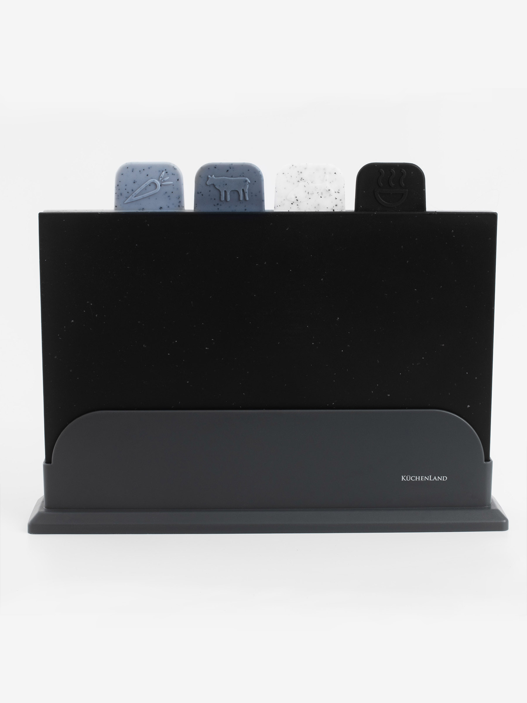 Cutting board, 28x19 cm, 4 pcs, in a stand, plastic, speckled, gray mix, Speck, image-4