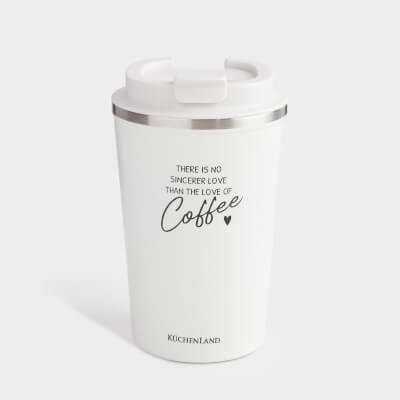 Thermo mug, 350 ml, steel / plastic, white, with inscription, Coffee time ,image-0