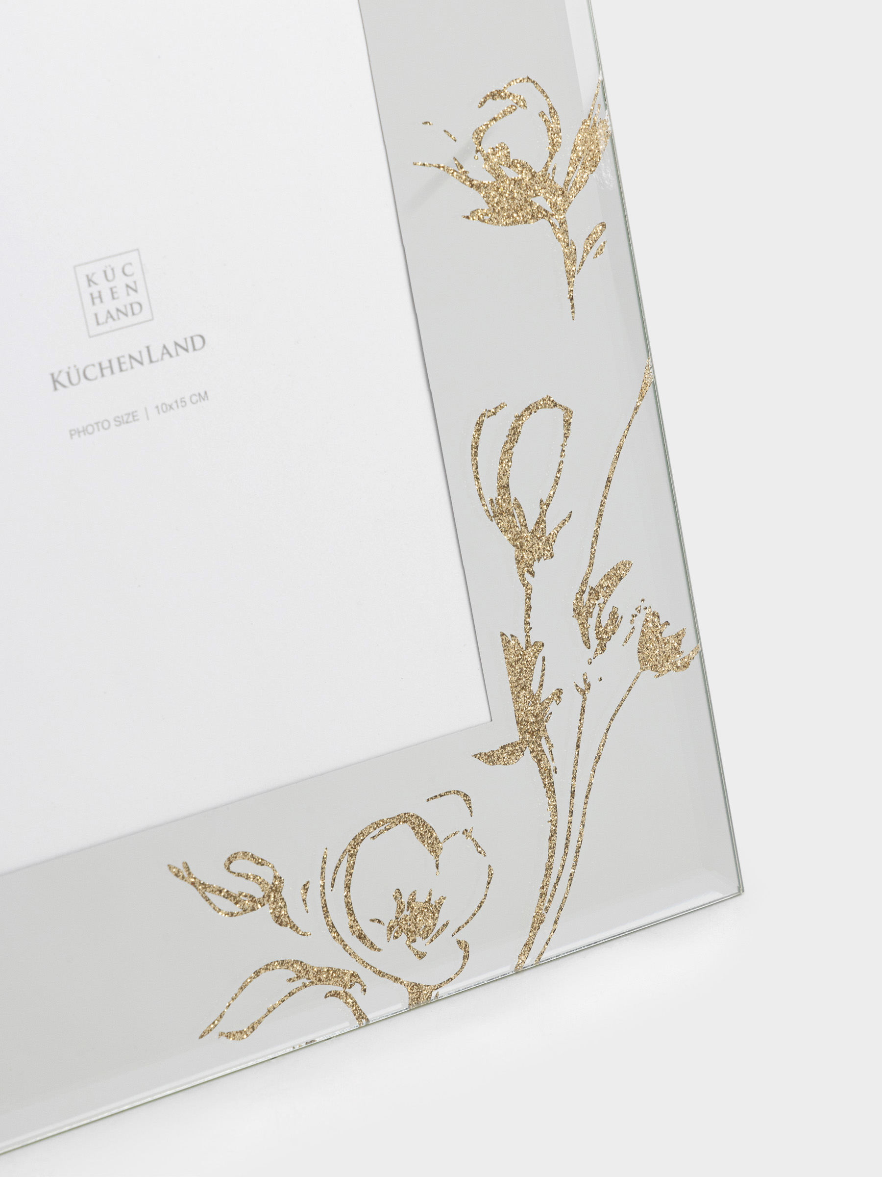 Photo frame, 17x22 cm, glass, Golden flowers, Glossy, image-1