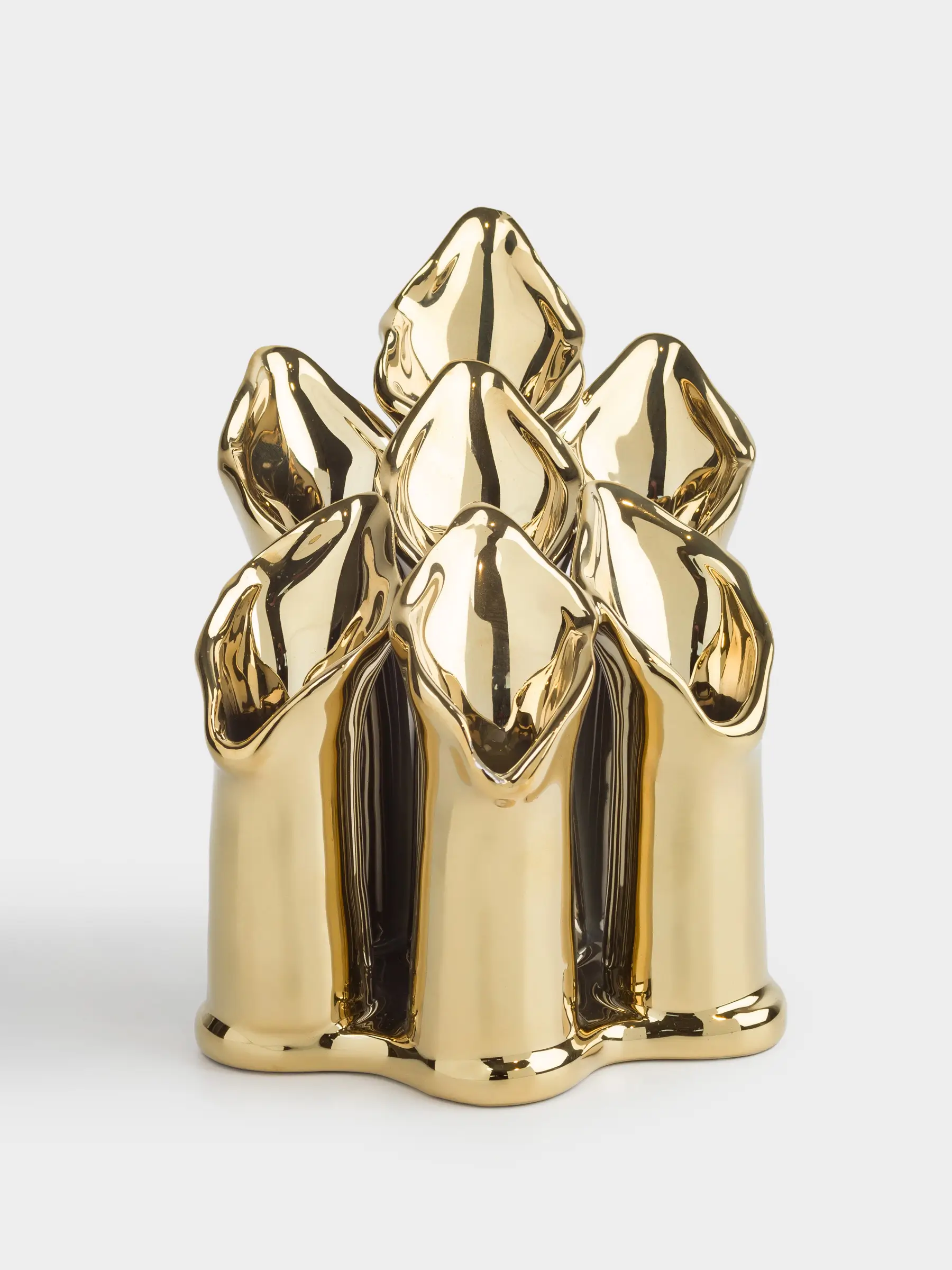 Flower vase, 18 cm, decorative, ceramic, golden, Bamboo stalks, Paradise island, image-0