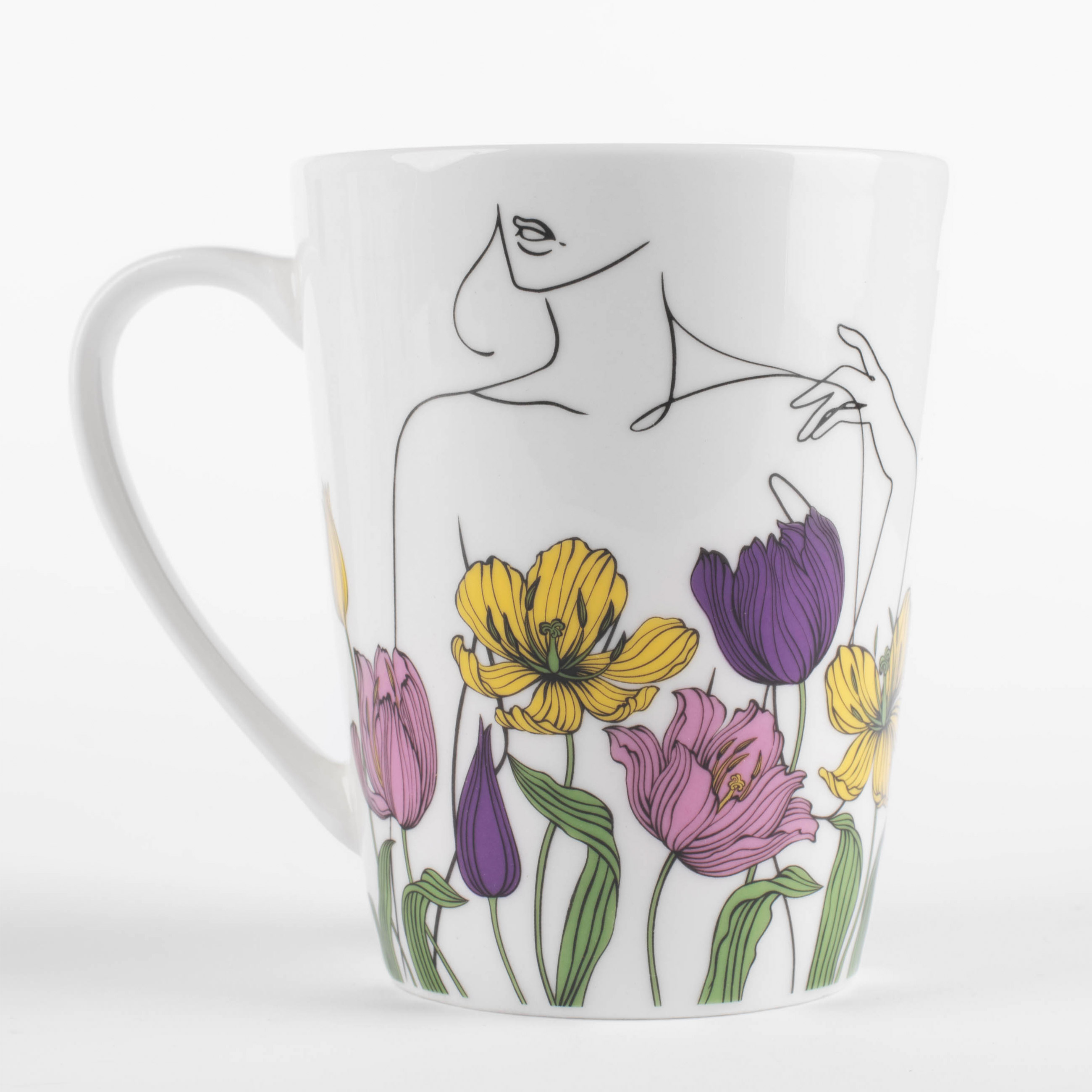 Mug, 420 ml, porcelain N, white, Female silhouette in flowers, Secret garden изображение № 2