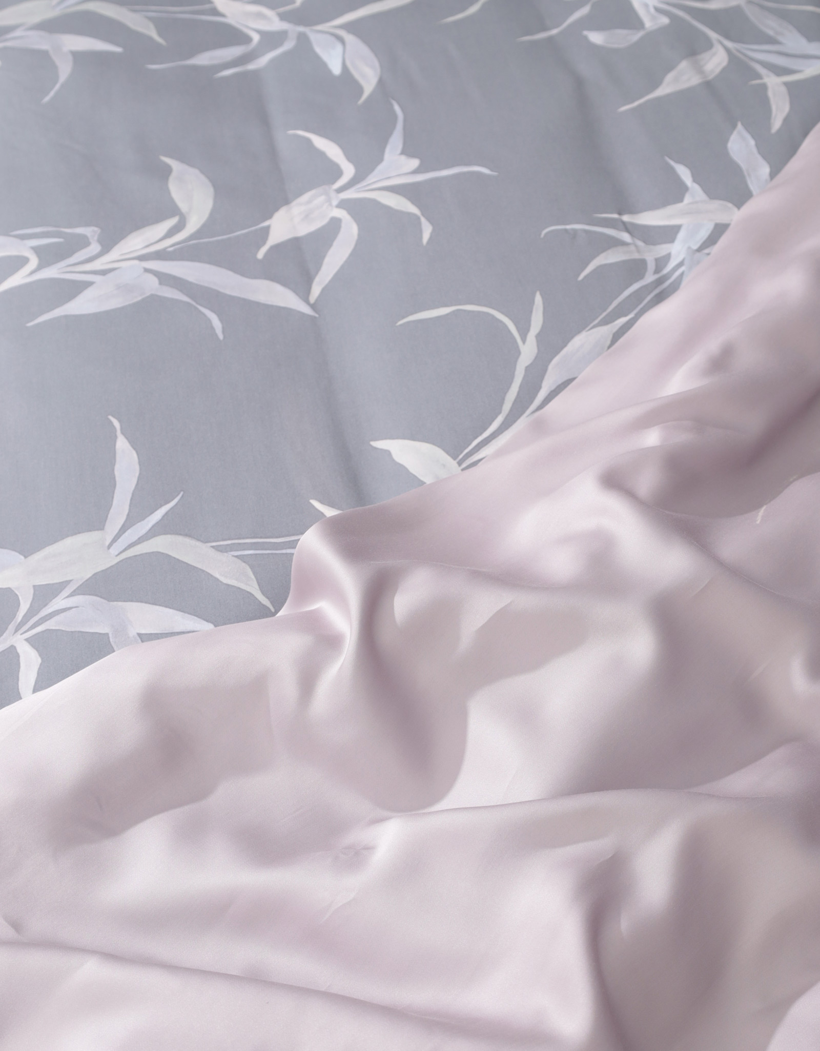 Bed linen set, euro, tencel 300 TC, gray-purple, Leaves,Tencel, image-2