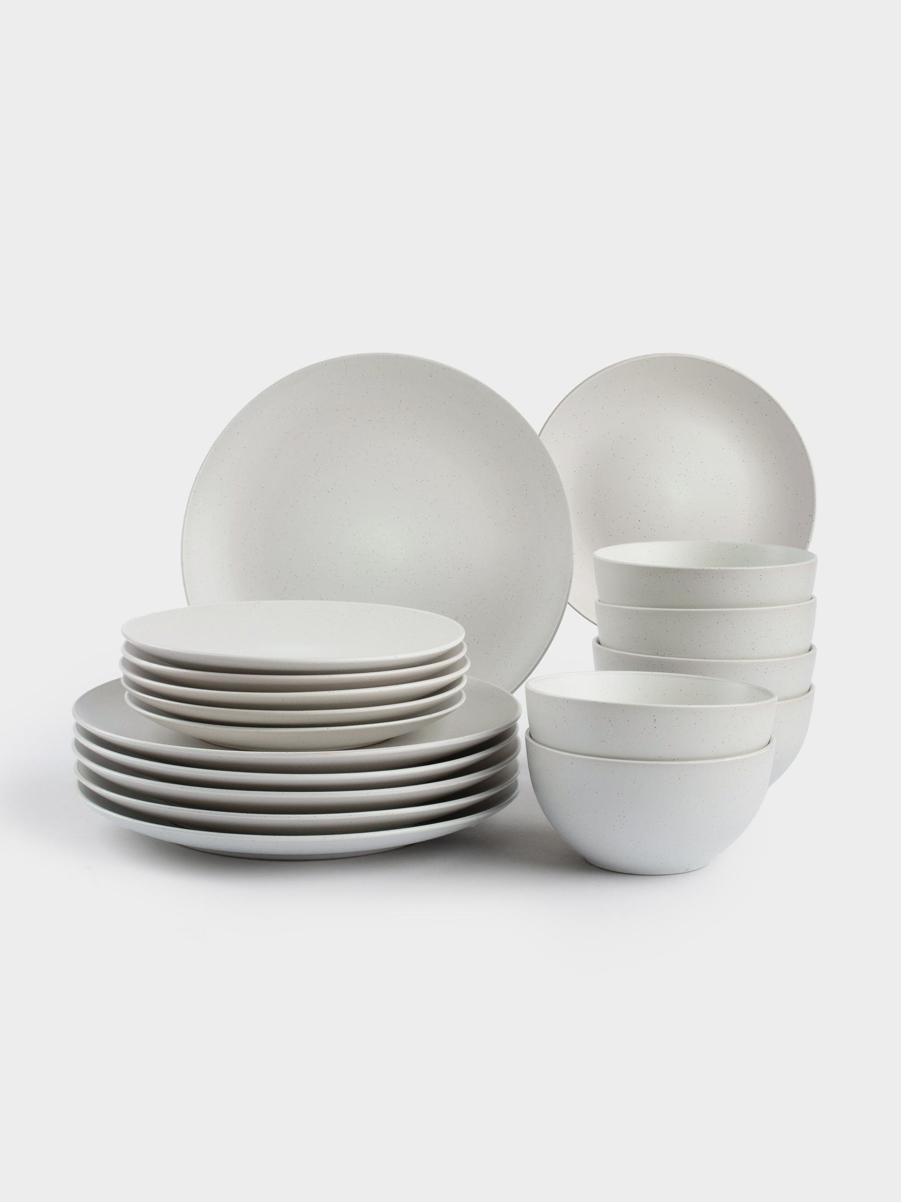 Dining set, 6 pers, 18 pr, ceramic, milk, speckled, Particle, image-1