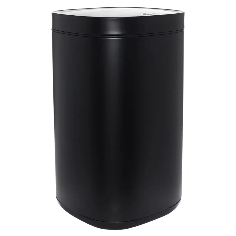 Trash can, 30 l, with lid opening button, metal / plastic, black, Total white ,image-0