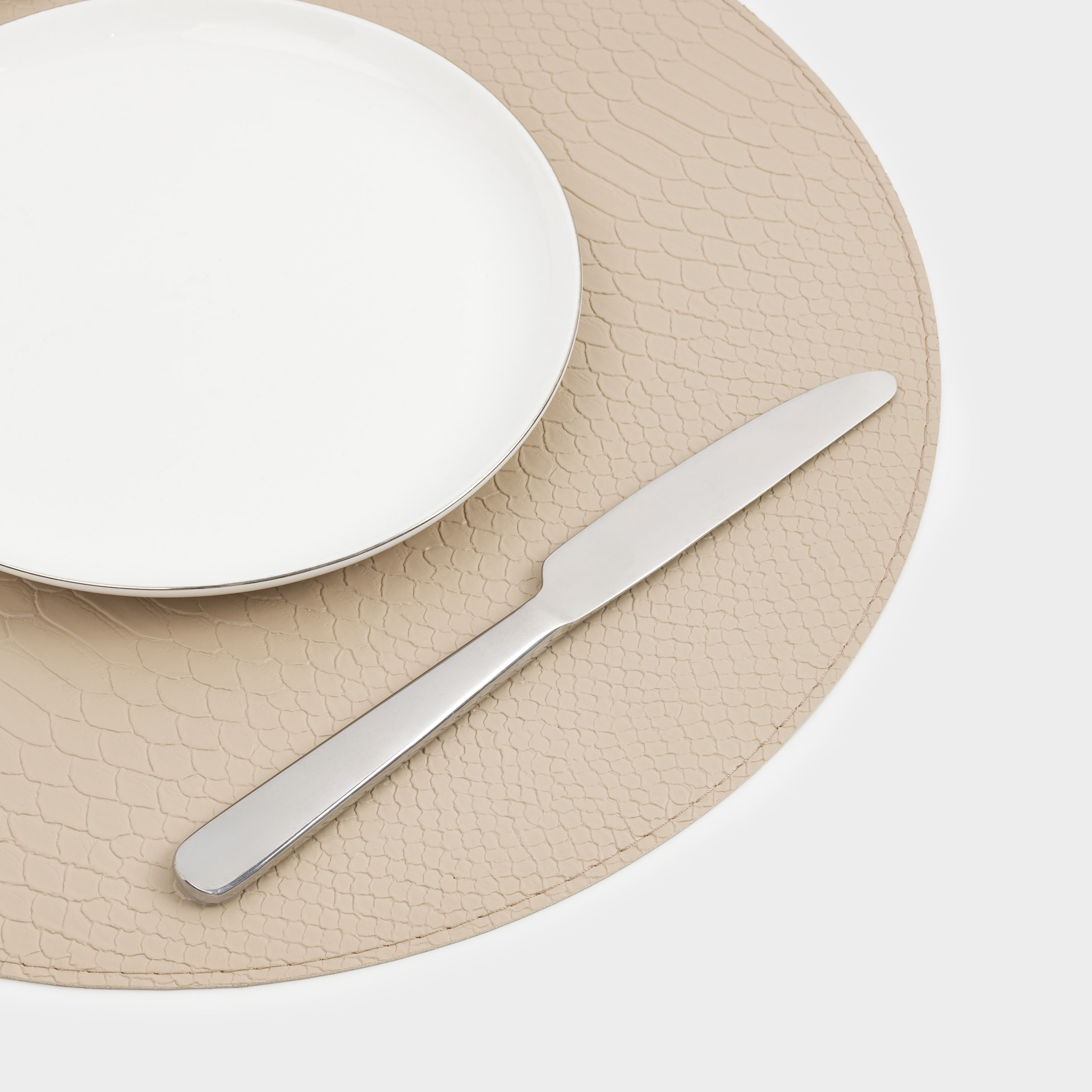 Placemat, 38 cm, polyurethane, round, beige, Snake scales, Rock