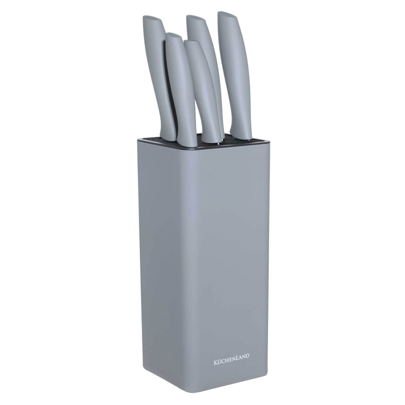 Knife set, 5 pr, in stand, steel / plastic, grey, Grey steel