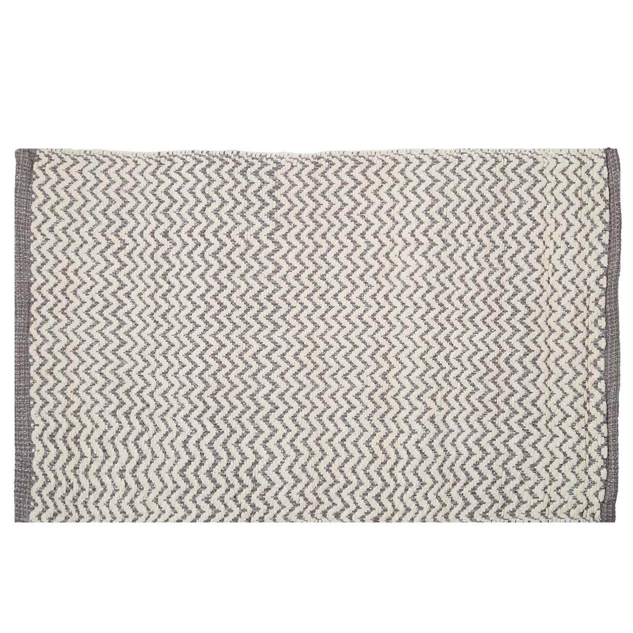 Mat, 50x80 cm, cotton, white and gray, Zigzags with lurex, Shiny threads