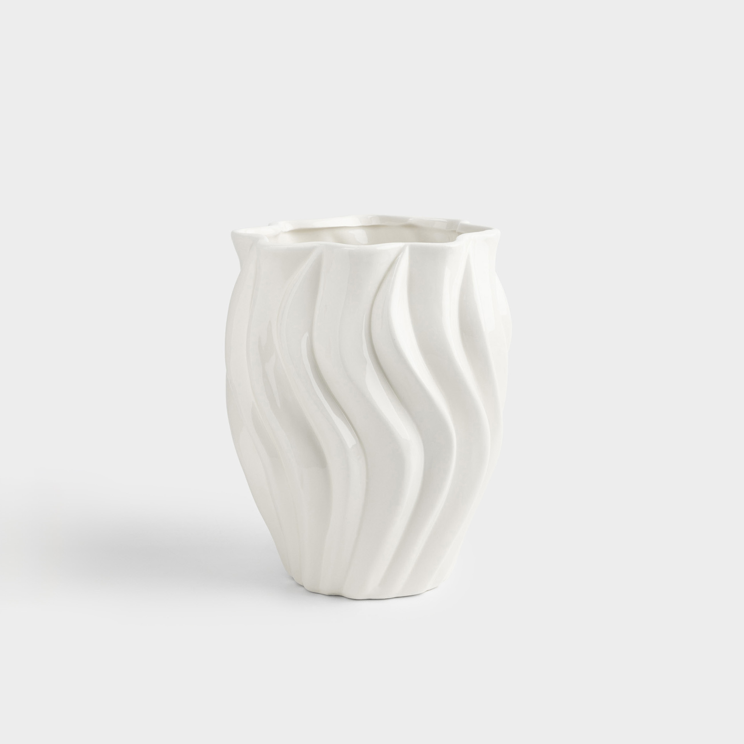 Flower vase, 24 cm, ceramic, milky, Wavy edge, Crumple
