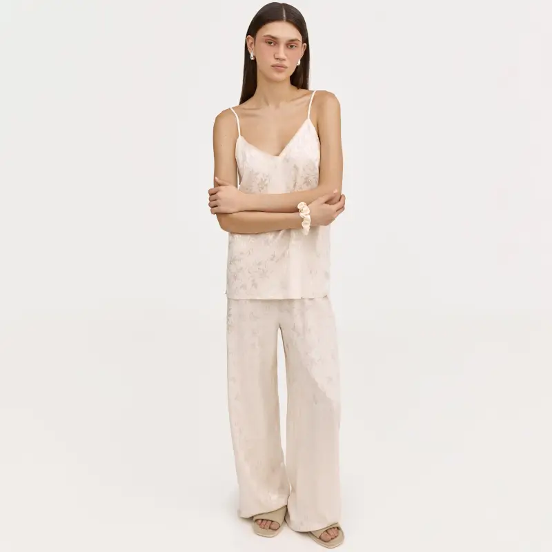 Women's trousers, homewear, size L, viscose, milky, Flowers, Arisha ,image-0