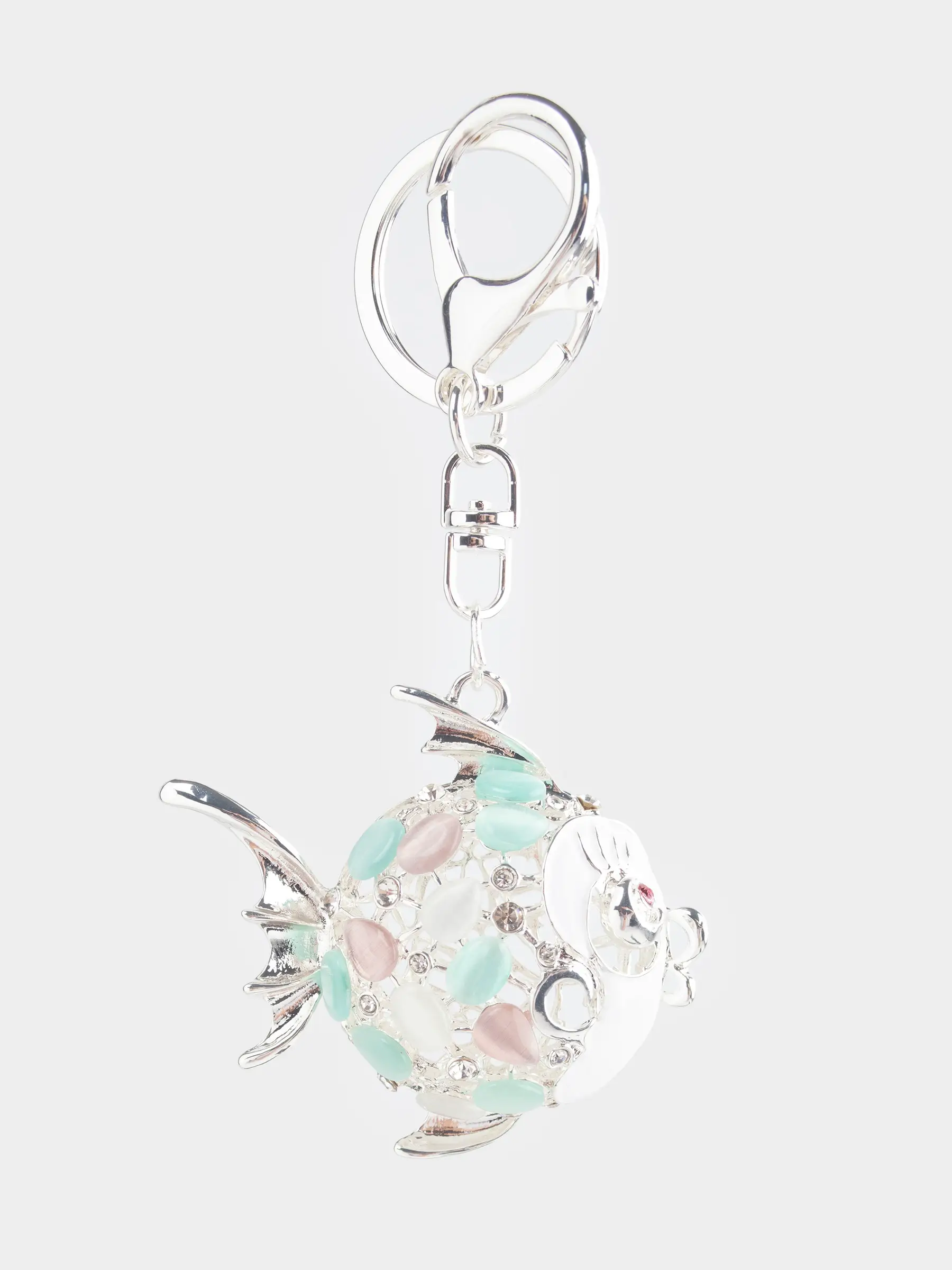 Keychain, 12 cm, metal / rhinestones, gold, Fish ball, Keychain crystal, image-0