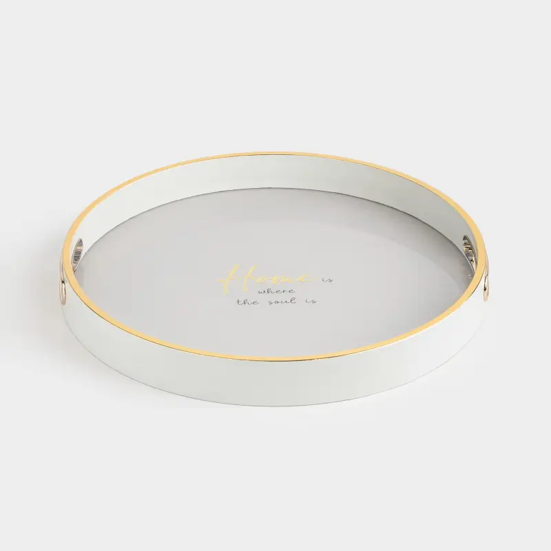 Tray, 36 cm, plastic / glass, round, milky gold, Home, Fardella