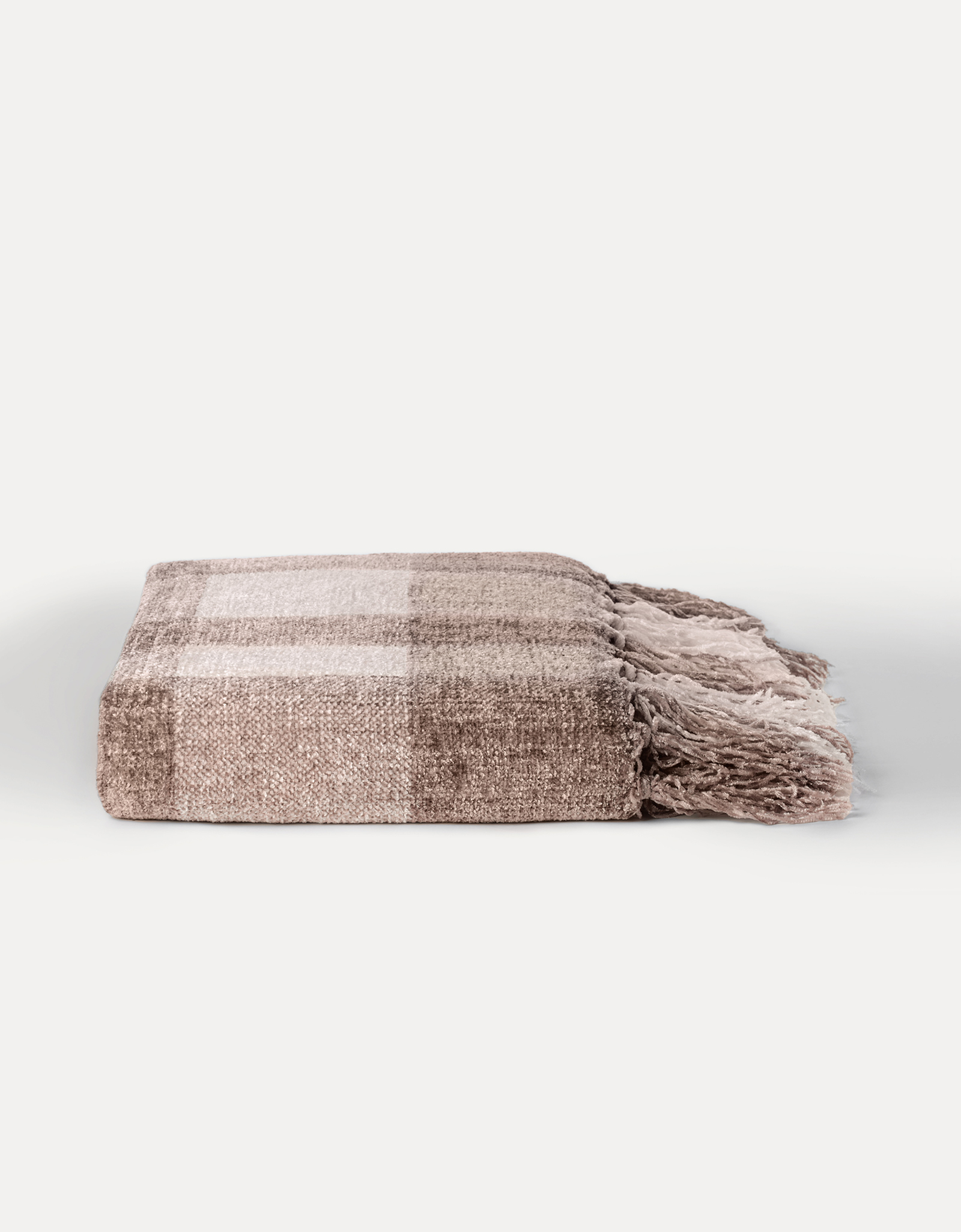 Plaid, 130x170 cm, fringed, chenille, milky brown, Checkered, Hazel, image-0