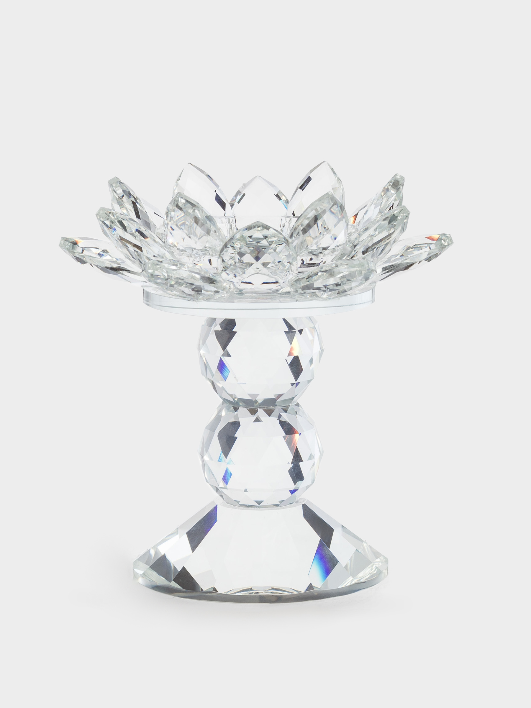 Candlestick, 13 cm, for a cylindrical candle, on a leg, glass, Flower, Crystal flower, image-1