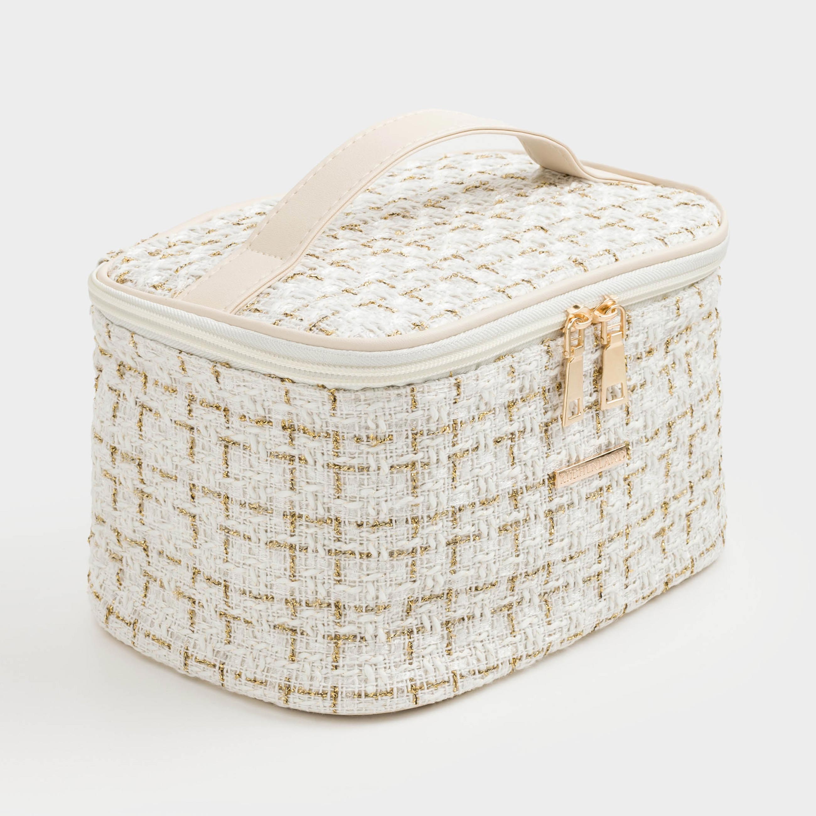 Cosmetic bag, 20x15 cm, with handle, tweed, white, Wenal