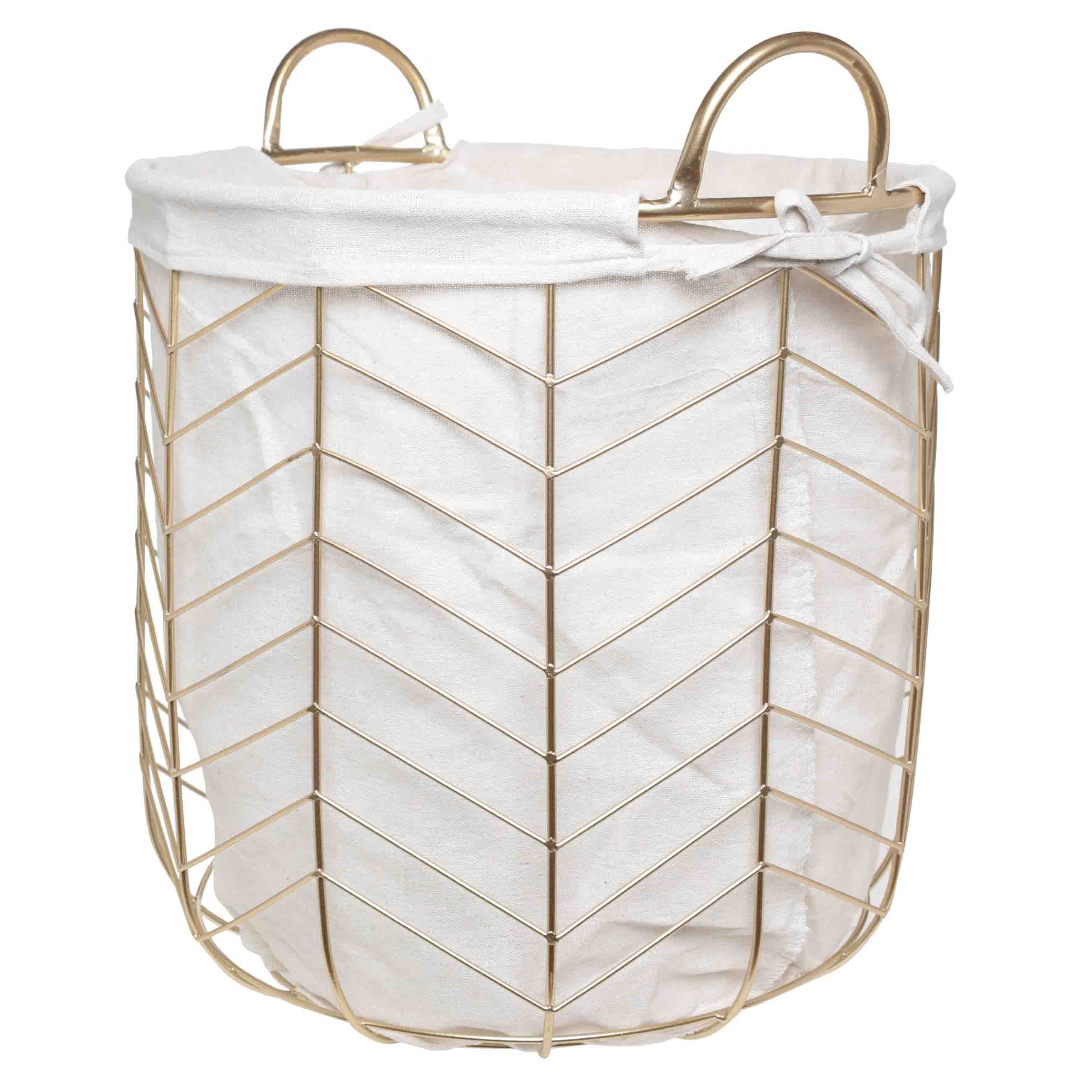 Laundry basket, 33x34 cm, with handles, metal / polyester, round, gold, Teca