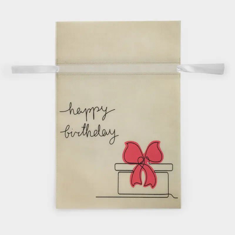 Gift bag, 40x56 cm, with drawstrings, polypropylene, white, Happy Birthday, Birthday ,image-0