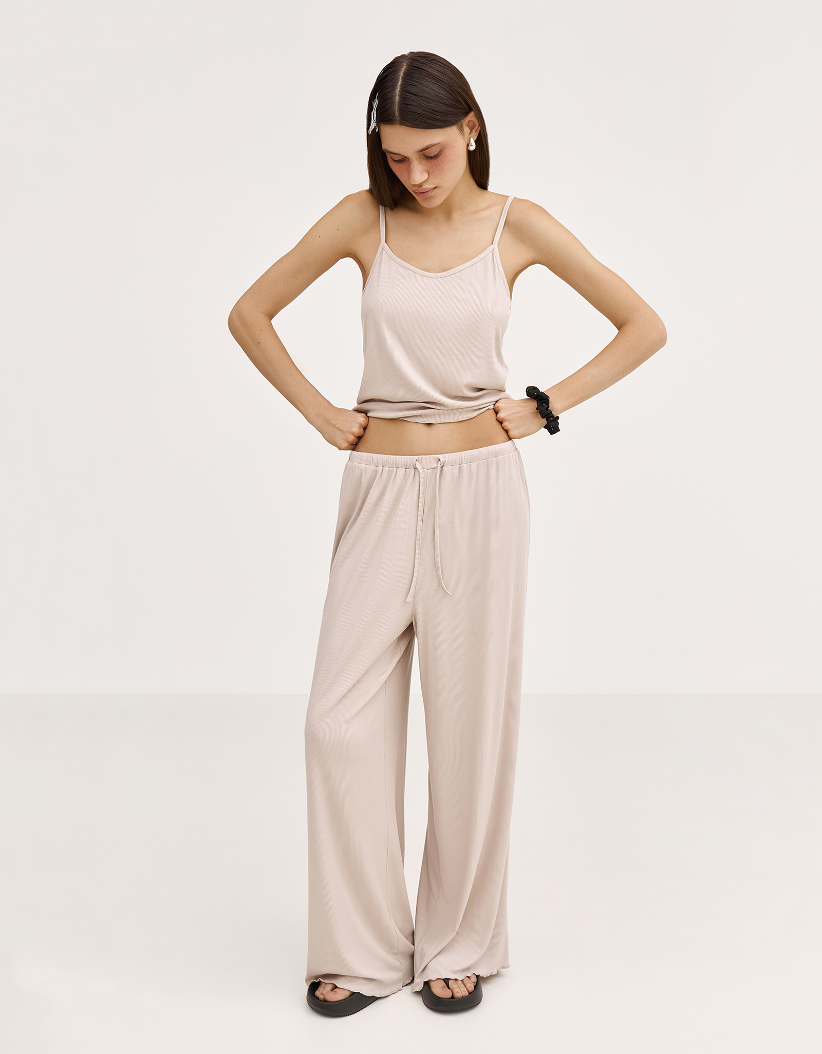 Women's trousers, homewear, size L, modal / spandex, beige, Rosemary, image-0
