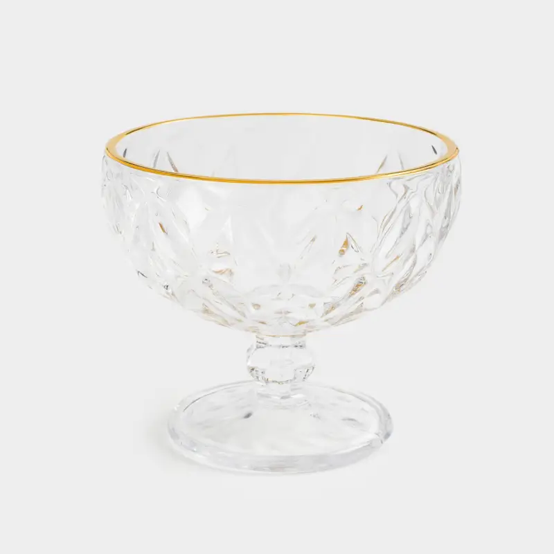 Cream bowl, 12 cm, 320 ml, P glass, with golden edging, Rhomb gold