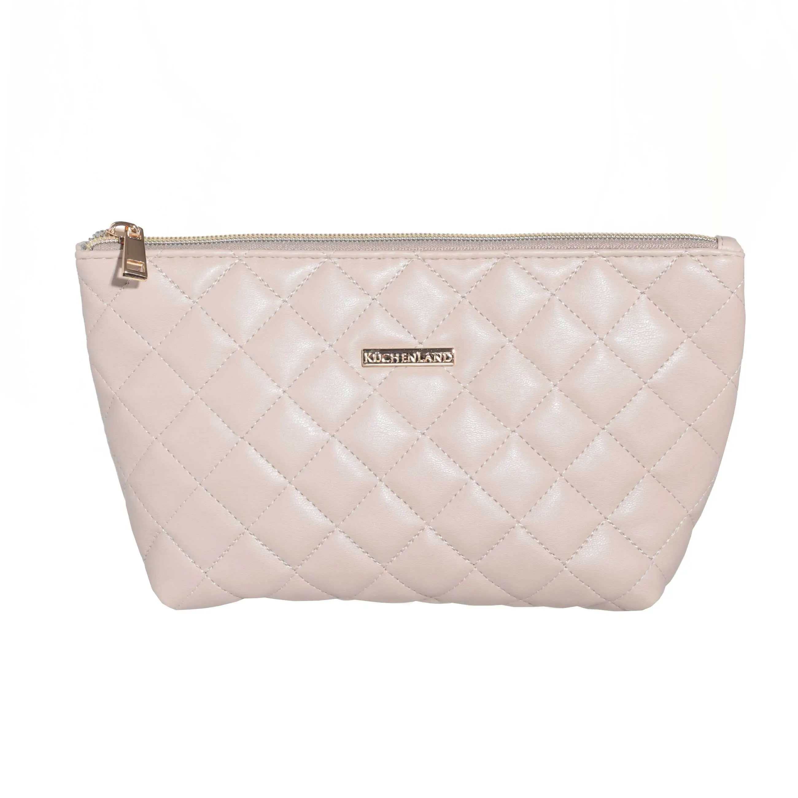 Cosmetic bag, 26x13 cm, quilted, polyurethane, beige, Quilted, image-0